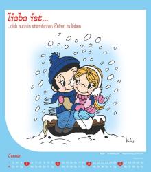 Alpha Edition - liebe ist...2025 Wandkalender, 30x34cm, Bildkalender mit schönen Sprüchen und Illustrationen, mit Mondphasen