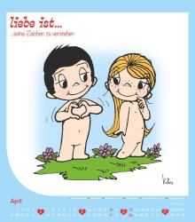 Alpha Edition - liebe ist...2025 Wandkalender, 30x34cm, Bildkalender mit schönen Sprüchen und Illustrationen, mit Mondphasen