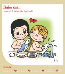 Alpha Edition - liebe ist...2025 Wandkalender, 30x34cm, Bildkalender mit schönen Sprüchen und Illustrationen, mit Mondphasen