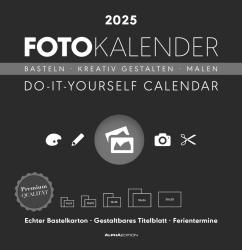 Alpha Edition - Foto-Bastelkalender schwarz 2025, 32x33cm, Do it yourself Kalender mit Seiten aus hochwertigem Bastelkarton, gestaltbares Titelblatt, Ferientermine DE/AT/CH und int. Kalendar