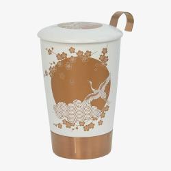 EIGENART Teaeve Teetasse mit Sieb und Deckel Komorebi Coconut 350 ml gold/weiß