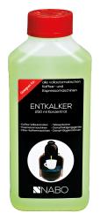 Grüne Flasche mit rotem Deckel. Enthält Entkalker für Kaffeemaschinen.