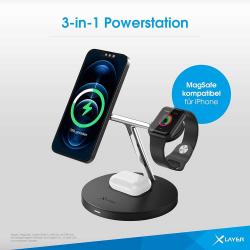 XLAYER 3-in-1 Powerstation mit Qi-Technologie für Apple Geräte schwarz