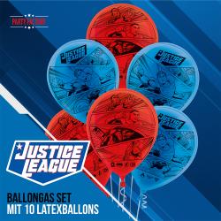 Helliumballon-Set Justice League mit Helium Einwegzylinder bunt
