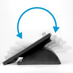 schwarze Fußstütze mit rutschfester Oberfläche. Ergonomisches Design für mehr Komfort beim Sitzen.