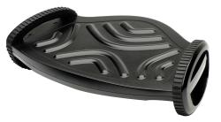 Schwarze Fußstütze mit rutschfester Oberfläche. Ergonomisches Design mit seitlichen Griffen.