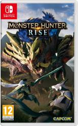 Cover für das Spiel Monster Hunter Rise. Zeigt einen großen Monster und Charaktere im Kampf.