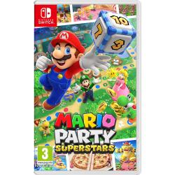 Cover für das Spiel Mario Party Superstars. Zeigt Mario, Luigi, Prinzessin Peach und Yoshi auf einem bunten Spielbrett.