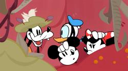 Cover für das Spiel Disney Illusion Island. Zeigt Mickey und Minnie Mouse sowie andere Charaktere in einer bunten Umgebung.