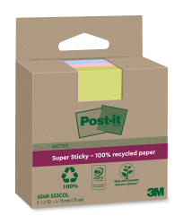 POST-IT Haftnotizen Super Sticky Recycling 76 x 76 mm 3 x 70 Bl. mehrere Farben