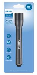 Schwarze Taschenlampe von Philips. 110 Lumen, 100 Meter Reichweite.