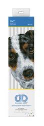 Verpackung für einen Diamond Dotz Kunstkit. Abbildung eines Hundegesichts in verschiedenen Farben.