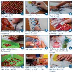 Verpackung für einen Diamond Dotz Kunstkit. Abbildung eines Hundegesichts in verschiedenen Farben.