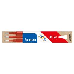 Drei rote Nachfüllminen für einen Stift. Durchmesser 0,7 mm. Verpackung in blau-weißer und roter Gestaltung.