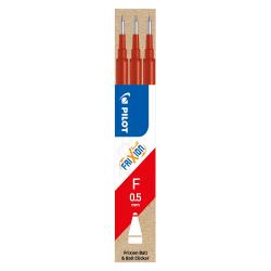 Drei rote Nachfüllminen für einen Frixion Kugelschreiber. Die Spitze ist 0,5 mm dick.