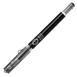 Schwarzer Stift mit silberner Kappe. Der Stift hat eine transparente Mine.