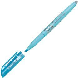 blauer Marker mit abgerundeter Spitze. Kappe in derselben Farbe. Aufschrift: 'remove by friction'.