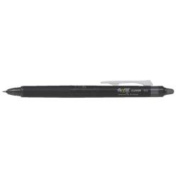 Schwarzer Frixion Clicker Stift mit abwischbarer Tinte. Der Stift hat eine feine Spitze und einen Clip.