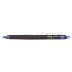 Schwarzer Stift mit blauer Mine. Entfernbare Tinte durch Reibung.
