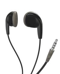Schwarze Ohrhörer mit einem grauen Element. Kabel mit 3,5 mm Klinkenstecker.