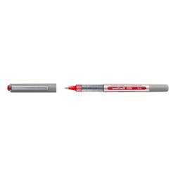 roter Fineliner mit feiner Spitze. Der Körper ist transparent mit silbernem Deckel.
