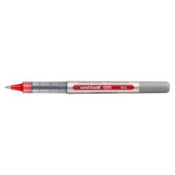 roter Fineliner mit feiner Spitze. Der Körper ist transparent mit silbernem Deckel.