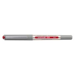 roter Fineliner mit feiner Spitze. Der Körper ist transparent mit silbernem Deckel.