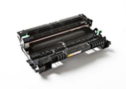 Schwarze Tonerkartusche für Drucker. Kompakte Bauform mit grünen Halterungen. Geeignet für Laserdrucker.