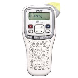 Handbeschriftungsgerät von Brother. Modell P-touch H105. Tastenfeld mit Buchstaben und Zahlen. LCD-Display zeigt eingegebene Texte an.