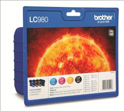 Tintenpatronen-Set von Brother. Enthält vier Farben: Cyan, Magenta, Gelb, Schwarz. Verpackung in Blau mit Bild einer Sonne.