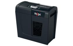 Schredder in Schwarz mit Sichtfenster für Papierabfälle. Kompakte Bauweise, einfache Bedienung.