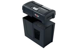 Schreddergerät in Schwarz mit einem transparenten Auffangbehälter. Es ist kompakt und hat eine einfache Bedienung.