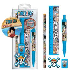 Stationery Set mit One Piece Motiven. Enthält einen Stift, ein Lineal und einen Radiergummi.