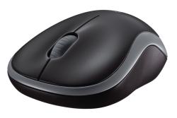 Drahtlose Computermaus in Grau. Ergonomische Form mit einem Scrollrad.