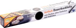 Verpackung für Antihaft-Dauerbackfolie. Geeignet zum Backen ohne Einfetten.