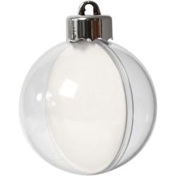 Durchsichtiger Weihnachtsbaum-Anhänger in Kugelform. Die obere Kappe ist silberfarben.