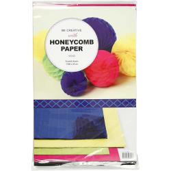 Bunte Papierbögen in Gelb, Blau, Grün und Pink. Die Oberflächen sind strukturiert und leicht gewellt.