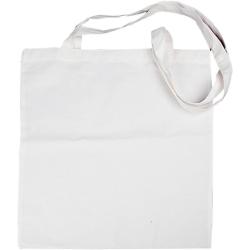 weiße Stofftasche mit langen Trägern. Schlicht und ohne Muster.