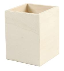Holzwürfel ohne Farbe, offen an der Oberseite. Eignet sich als Behälter oder Dekoration.