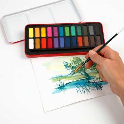 Aquarellfarben-Set, 24 Farben, in Metallkasten, inklusive Pinsel 