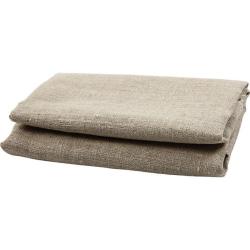 zwei gefaltete, beige Leinenstoffe. Grobe Textur, schlicht und unifarben.