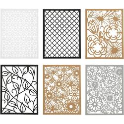 Sechs dekorative Papiermuster in verschiedenen Farben. Enthält florale und geometrische Designs.
