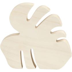 Holzfigur in Form eines Blattes. Unbehandelt, helles Holz. Abgerundete Kanten, stilisierte Blattstruktur.