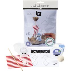 Kreativset für ein Piratenschiff. Enthält Silikonmasse, Holzstäbchen und Bastelmaterial.