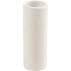 Weißer, schmaler Keramikvase in zylindrischer Form. Oberseite offen, schlichtes Design.