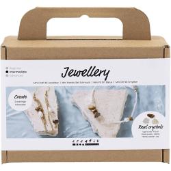 Kreativset für Schmuckherstellung. Enthält Materialien für zwei Ohrringe und ein Armband mit echten Kristallen.
