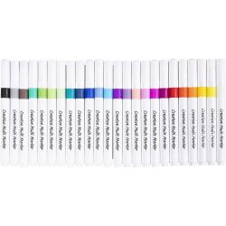 Packung mit 24 kreativen Mehrzweckmarkern. Farben in Regenbogenpalette, von Gelb bis Schwarz. Verpackung aus braunem Karton.