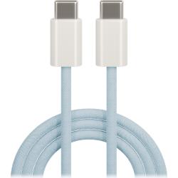 USB-C-Kabel mit zwei Enden. Helle blaue Farbe, geflochtenes Material. Stecker sind silberfarben.