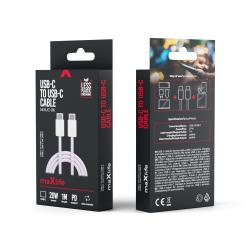 lila USB-C-Kabel mit zwei gleichfarbigen Anschlüssen. Geflochtene Oberfläche, aufgerollt.