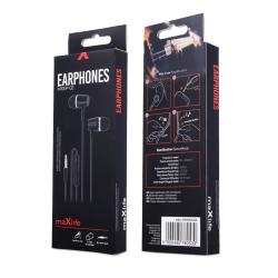 Schwarze In-Ear-Kopfhörer mit einem Kabel und einer Fernbedienung. Der Stecker ist 3,5 mm.
